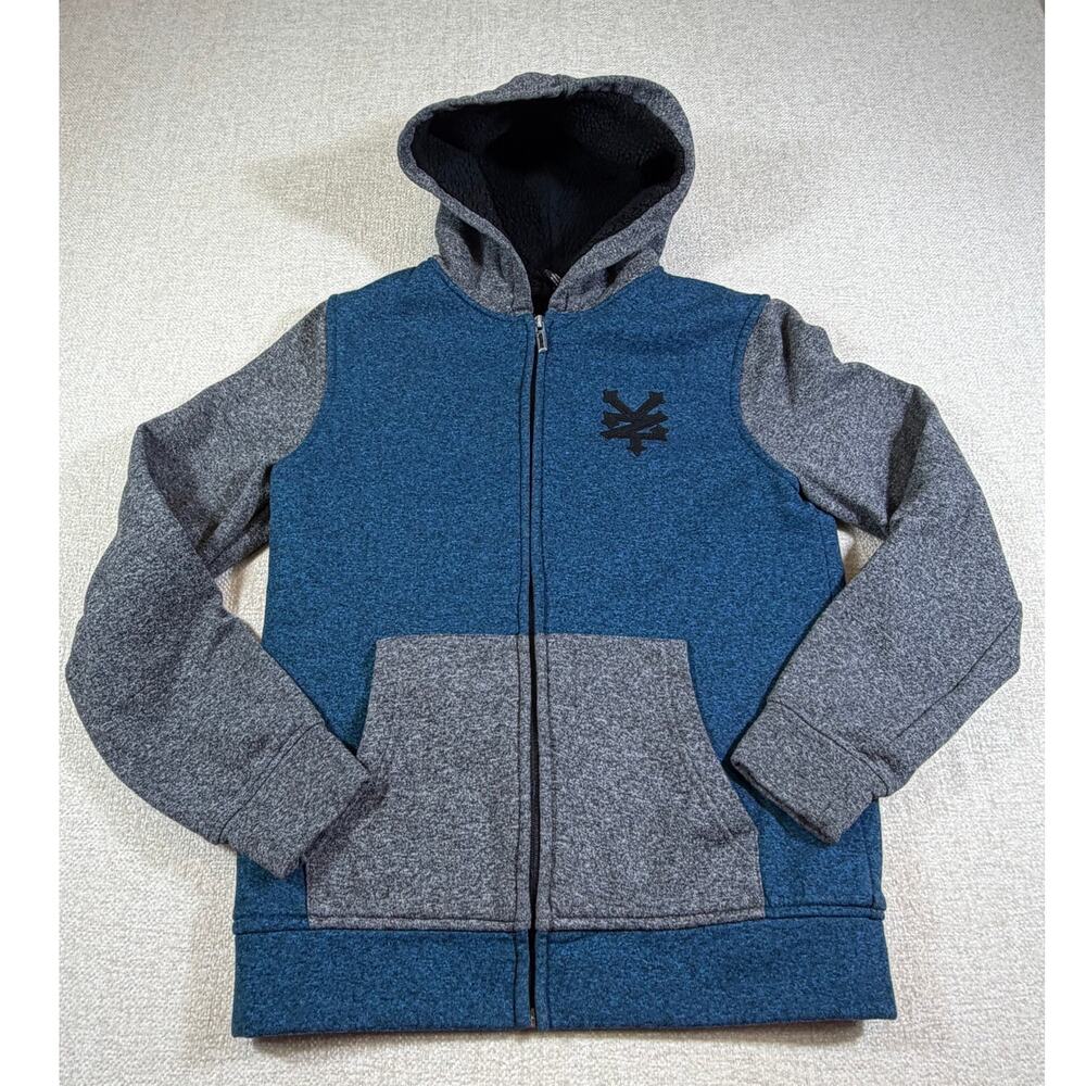 Zoo York Women Small Blue Gray Sherpa Lined Zip Front Hoodie Warm Fleece Jacket